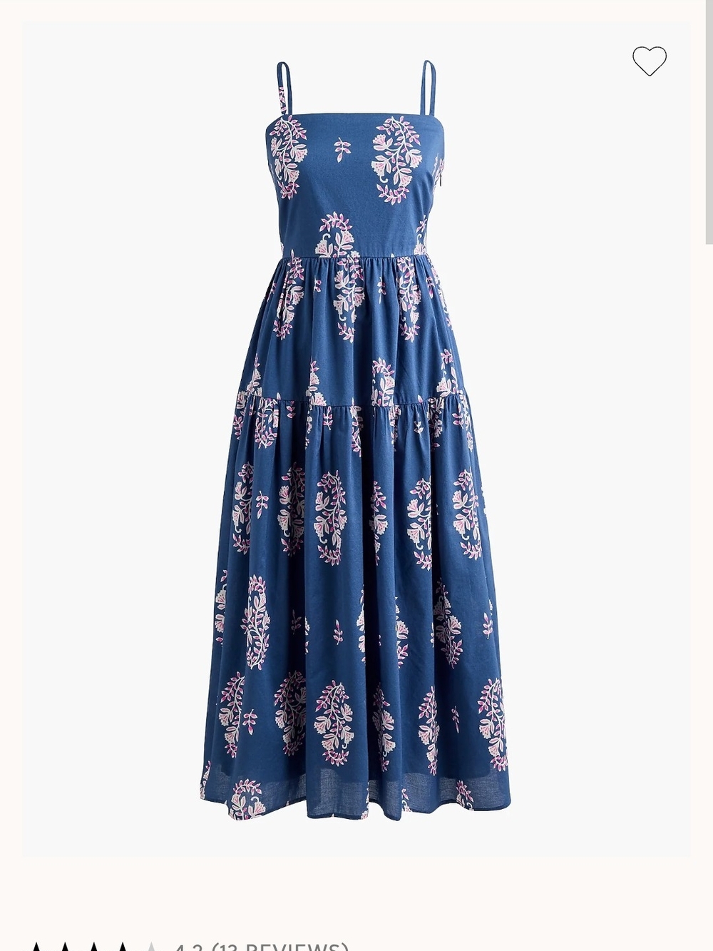 J. Crew Navy Blue Floral Tiered Midi Dress with Pink Print